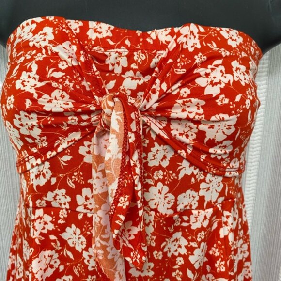ASOS Strapless Orange/Red and White Floral Maxi Dress size 6 - Picture 2 of 10